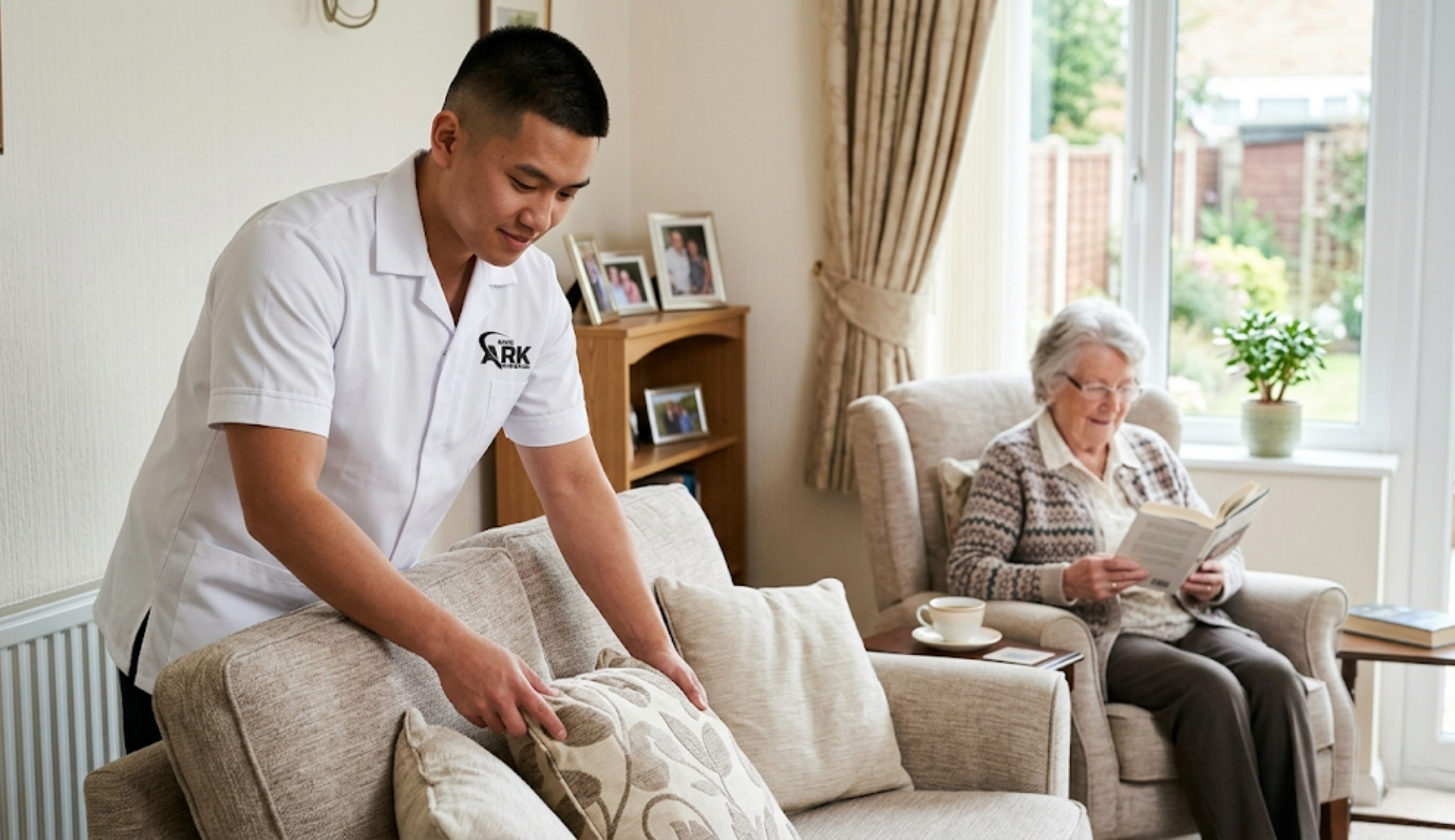 Ark Care Principles carer providing domestic support and housekeeping for an elderly woman in Stockton-on-Tees