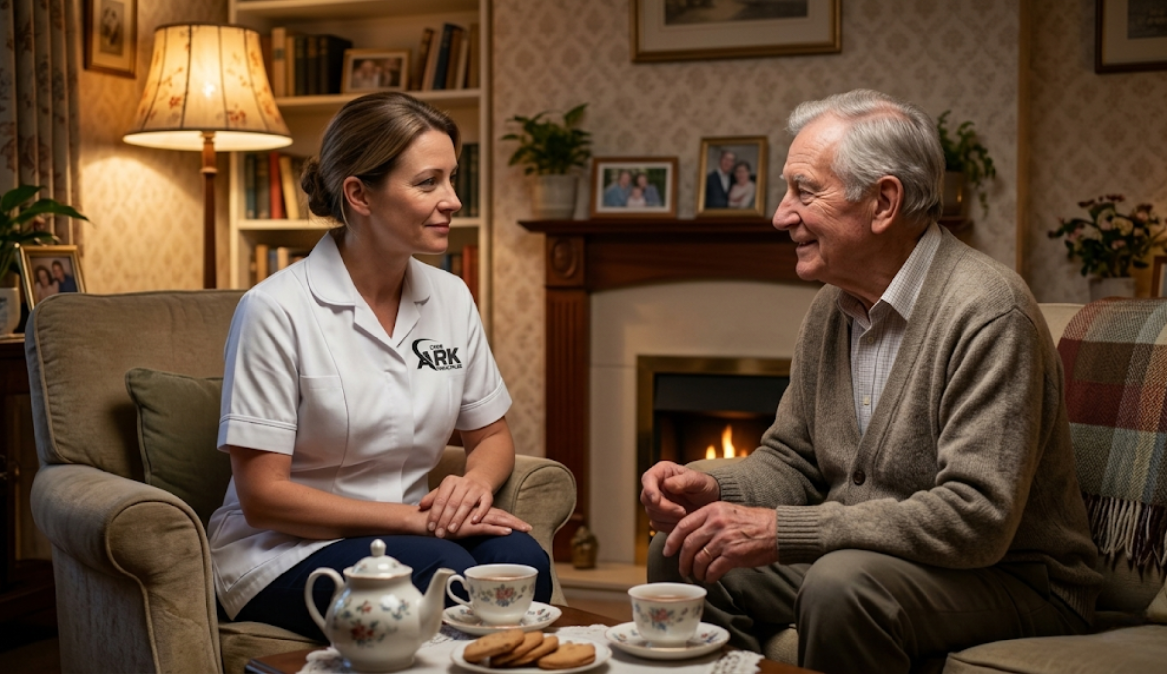 Ark Care Principles live-in carer providing round-the-clock support to an elderly man at home in Stockton-on-Tees