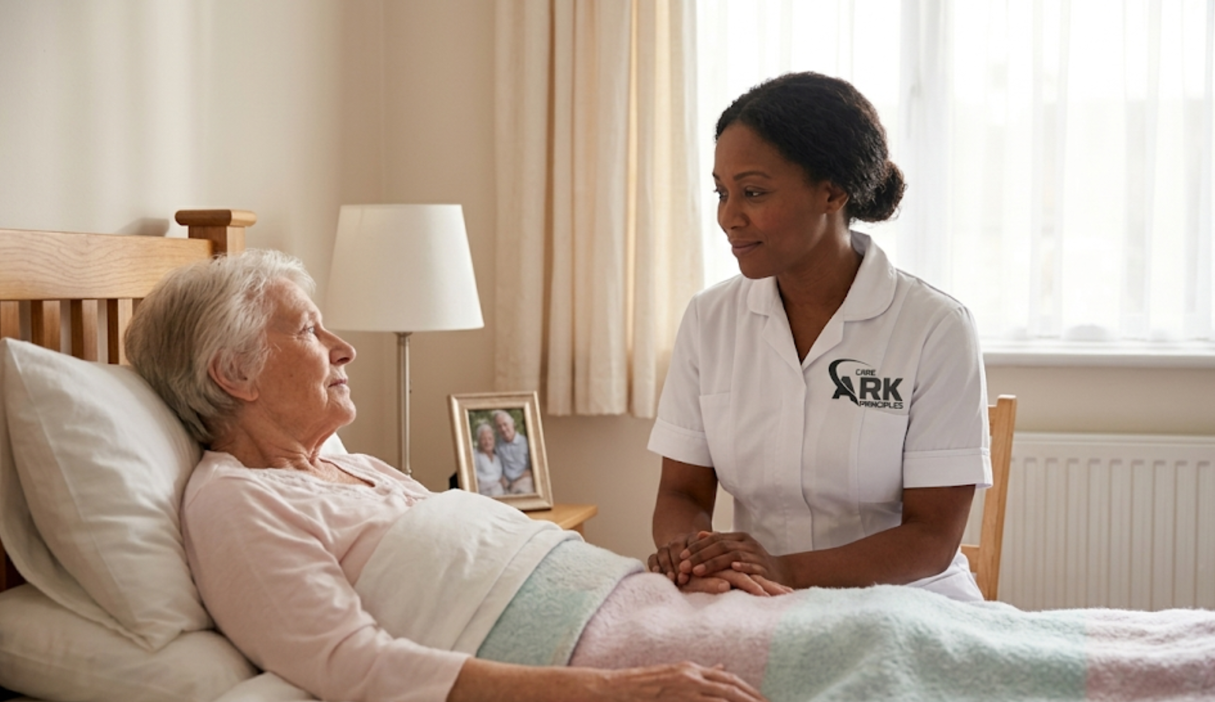 Ark Care Principles carer providing compassionate end-of-life care to a patient at home in Stockton-on-Tees