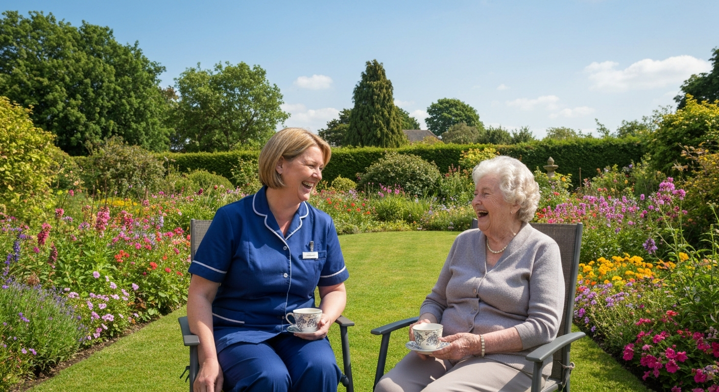Ark Care Principles carer sharing a warm moment with a client, Stockton-on-Tees