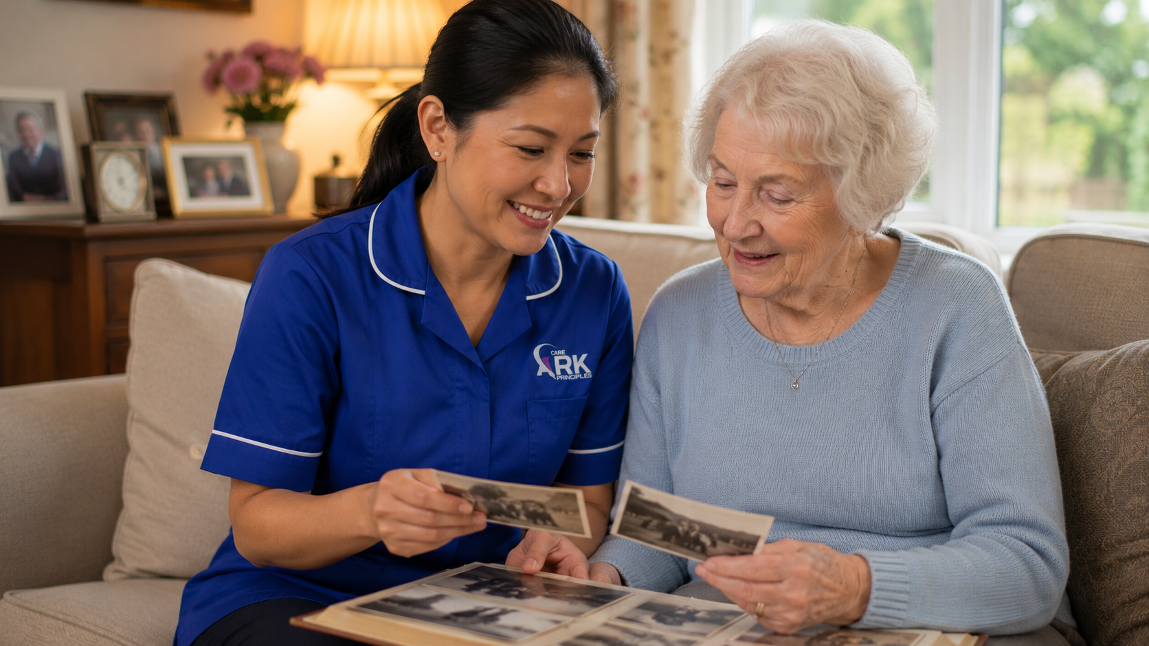 Happy client receiving home care support from Ark Care Principles