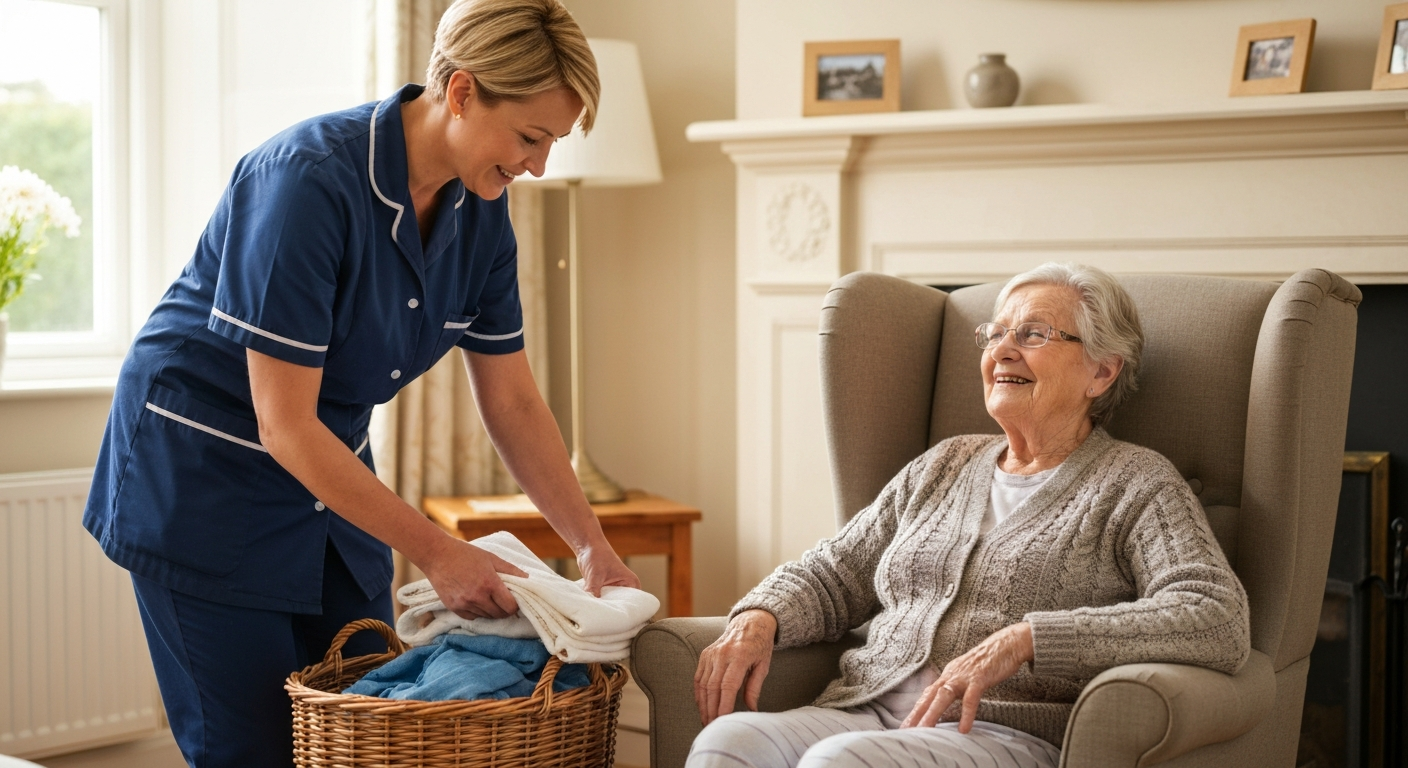 Ark Care Principles carer providing domestic support and housekeeping for an elderly woman in Stockton-on-Tees