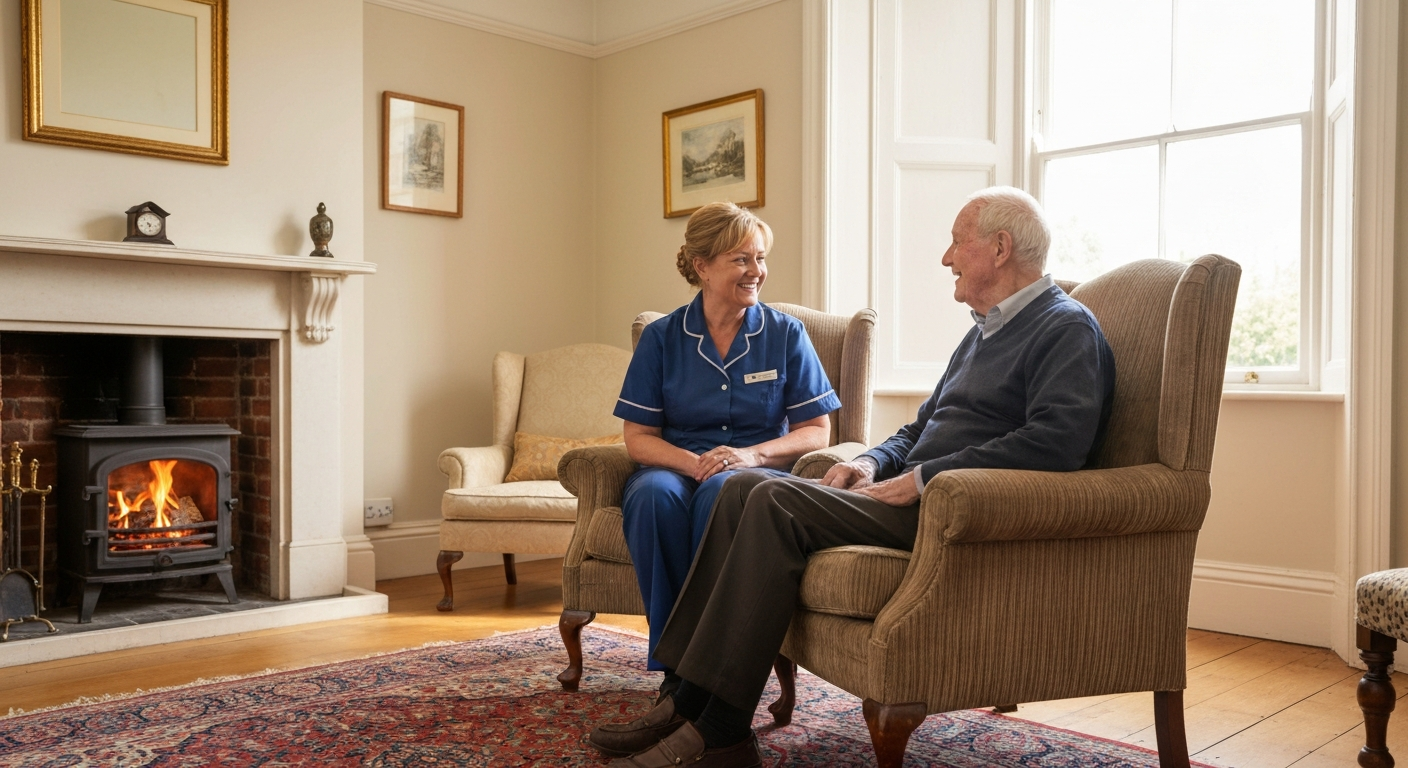 Ark Care Principles live-in carer providing round-the-clock support to an elderly man at home in Stockton-on-Tees