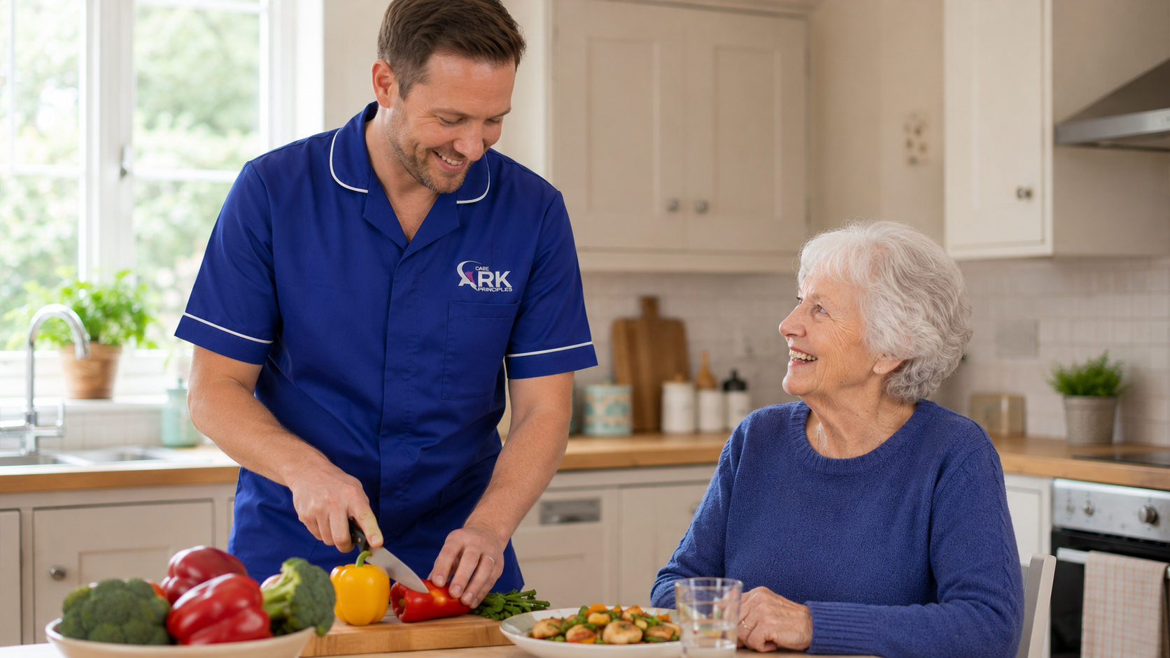 Happy client receiving compassionate home care from Ark Care Principles