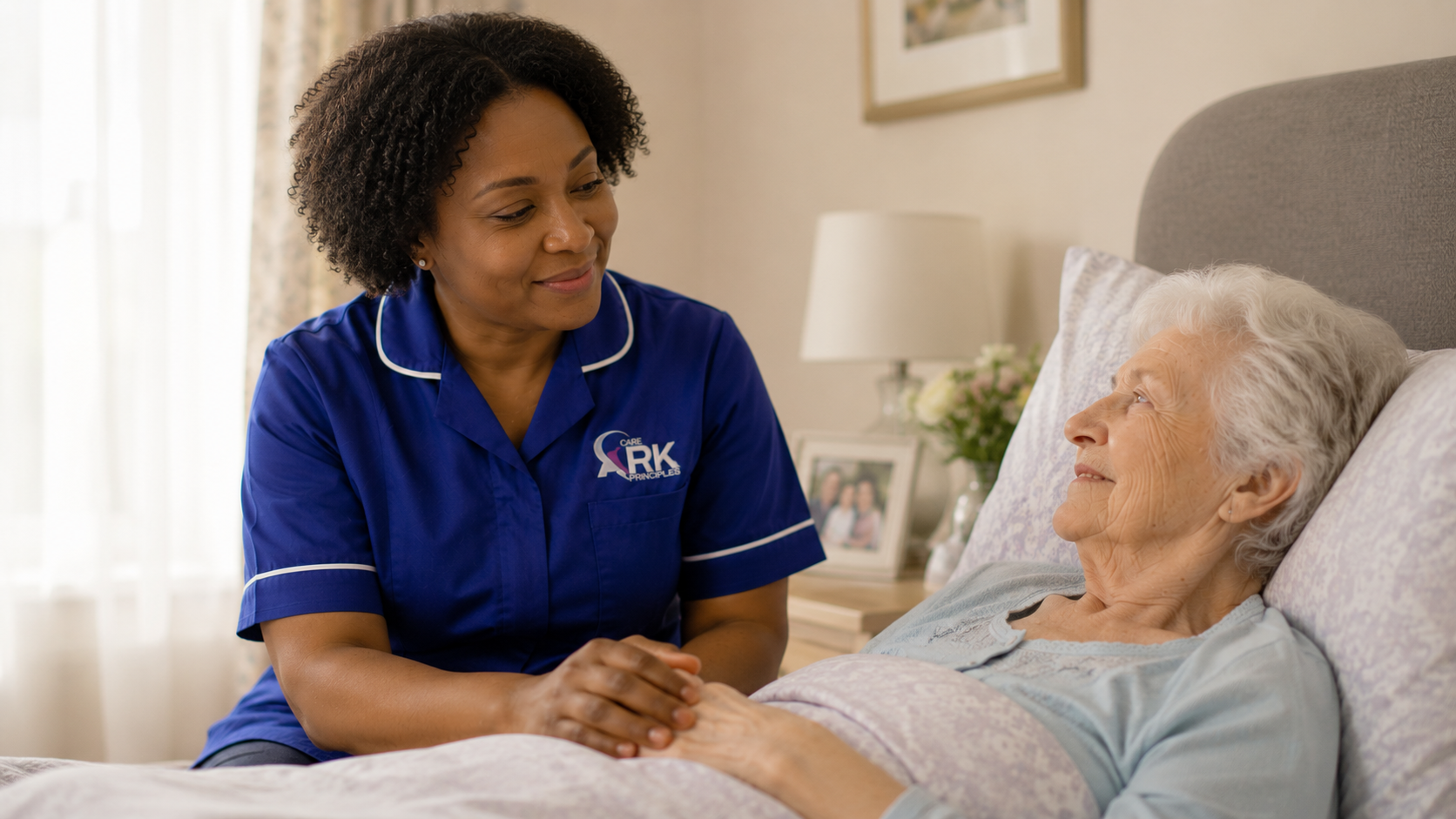 Ark Care Principles carer sharing a warm moment with a client, Stockton-on-Tees