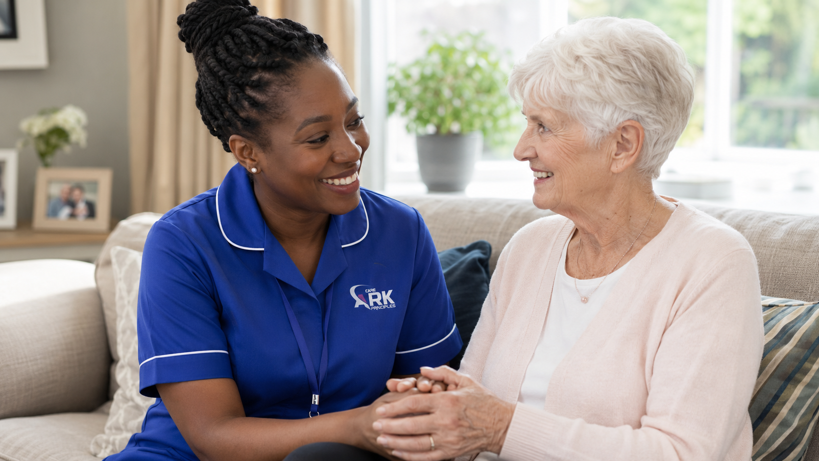 An Ark Care Principles carer sharing a warm moment with a client